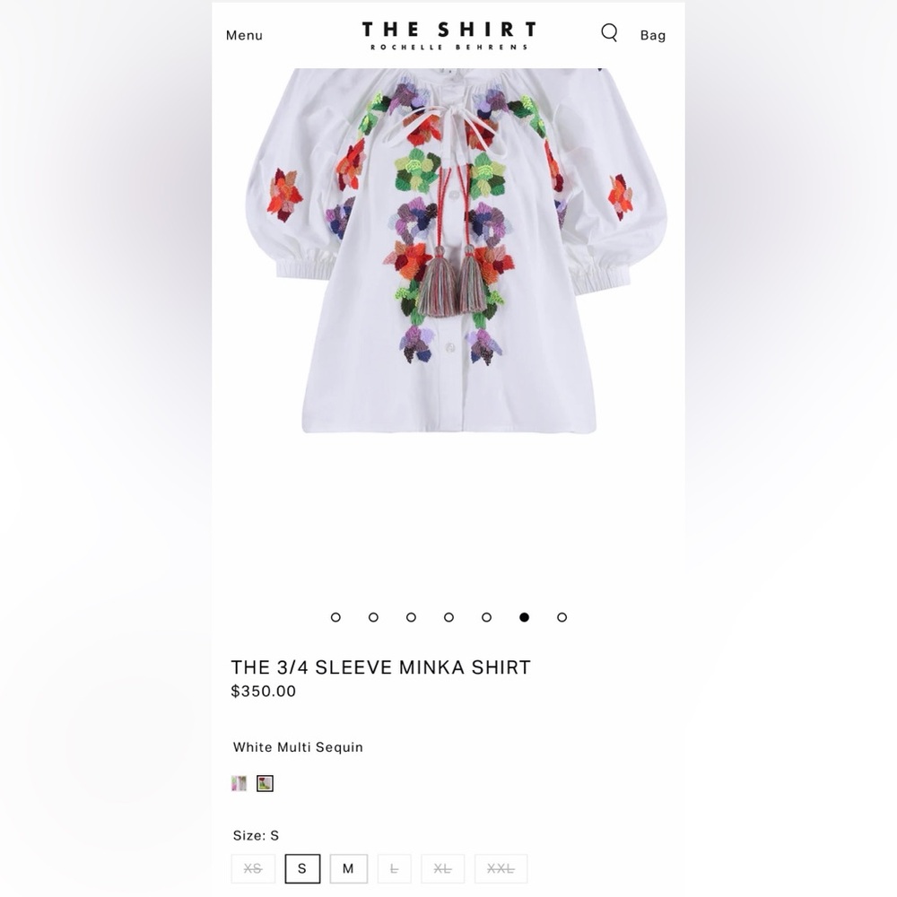 The Shirt Rochelle Behrens Minka 3/4 Sleeve Sequin Blouse White XS SOLD OUT - Picture 10 of 17